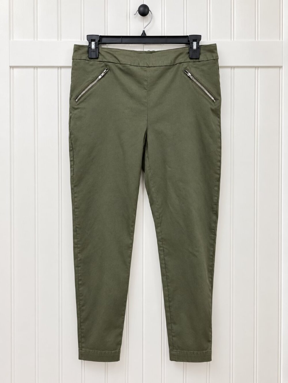 Olive Green Slim Leg Pull-On Career Pants Size 12 Zip Detail